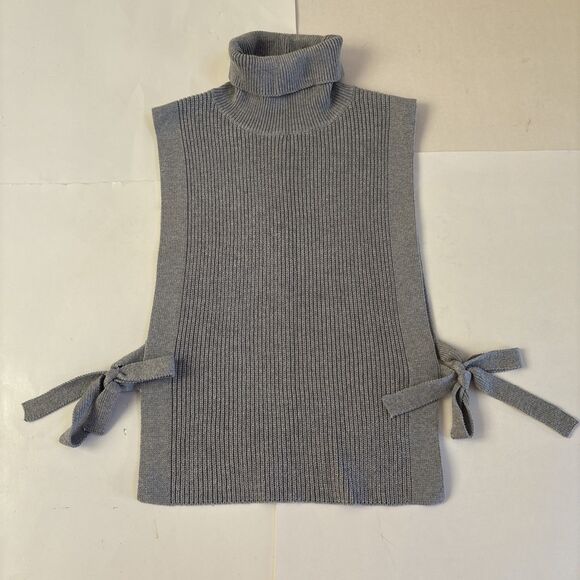 Ladies NWOT Athlete Gray Ribbed Turtleneck Side Tie Vest Size S - Picture 1 of 6